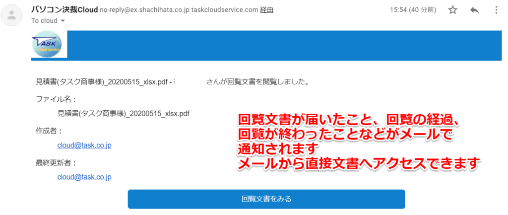 パソコン決裁Cloudの通知メール